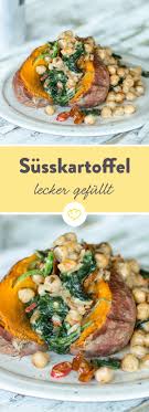 Gefullte Susskartoffel Mit Kichererbsen Und Spinat Rezept Gefullte Susskartoffeln Rezepte Kichererbsen