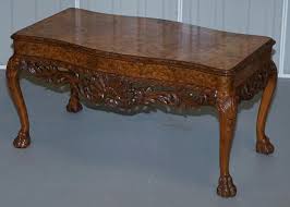 Coffee/end tables, dining tables, gaming tables, ornate mirrors, wine/service cart, cabinets, curio, etagere, pedestals, plant stand/planter, bamboo/rattan items, etc. Stunning Vintage Burr Walnut Coffee Table With Ornately Carved Frame Lion Feet For Sale At 1stdibs