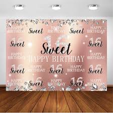 Download Party Decor Sweet 16 Backdrop 16th Birthday Backdrop Sweet Sixteen Backdrop Bowknot Diamond Backdrop Golden Paillette Backdrop 16th Birthday Party Paper Party Supplies