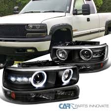 99 02 Silverado 00 06 Tahoe Suburban Black Halo Projector Headlights Bumper Lamp Custom Silverado Silverado Projector Headlights