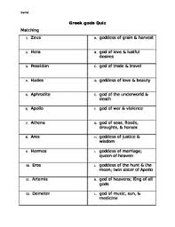 Greek Gods Quiz By Jessica Vogel Teachers Pay Teachers