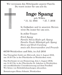 Traueranzeigen von Inge Spang
