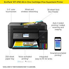 Beim kauf des druckers ist bereits tinte für drucken ist also von überall aus zu jeder zeit möglich. Buy Epson Ecotank Et 4760 Wireless Color All In One Cartridge Free Supertank Printer With Scanner Copier Fax Adf And Ethernet Black Online In Vietnam 635908023