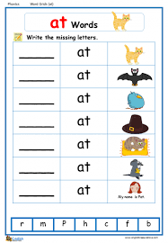 This at word family workbook for kindergarten includes a variety of printable worksheets. Word Family At Word Grids English Phonics Worksheet English Treasure Trove