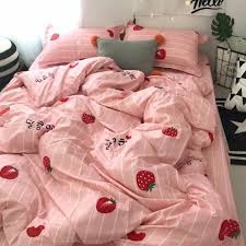 Pastel Strawberry Bedding Sheet Set K13066 Pastel Room Kawaii Bedroom Aesthetic Bedroom