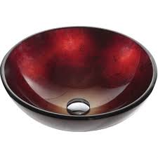 The mosaic series circular vessel bathroom sink is a traditionally crafted round vessel sink adorned in a blue/gold finish. Round Red Tempered Glass Bowl Shape Vessel Bathroom Sink Rulery