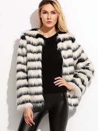 Black And White Faux Fur Coat Shop Black And White Striped Faux Fur Coat Online Shein Offers Black And White Striped Faux Fur Coat M Short Faux Fur Coat White Faux Fur Coat Faux Fur Coat