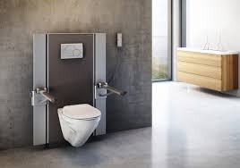 A standard height for a toilet seat is 17 inches but some models come with a 19 inches' height. Pressalit Height Adjustable Toilet Bracket Post Independent Living