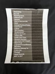 THE GZA “LIQUID SWORDS” CONCERT SET-LIST W/BIG DADDY KANE WU-TANG CLAN  4/13/2023