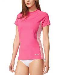 Women S Short Sleeve Sun Protection Splice Rashguard Swim Shirt With Back Pocket Fuscia Pink C61820er5hd Swim Shirts Swim Rash Guard Swim Shirts For Women