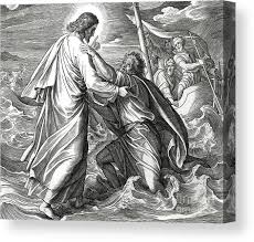 So peter got out of the boat and walked on the water and came to jesus. Jesus And Peter Walk On Water Scene From Gospel Of Matthew Canvas Print Canvas Art By Julius Schnorr Von Carolsfeld