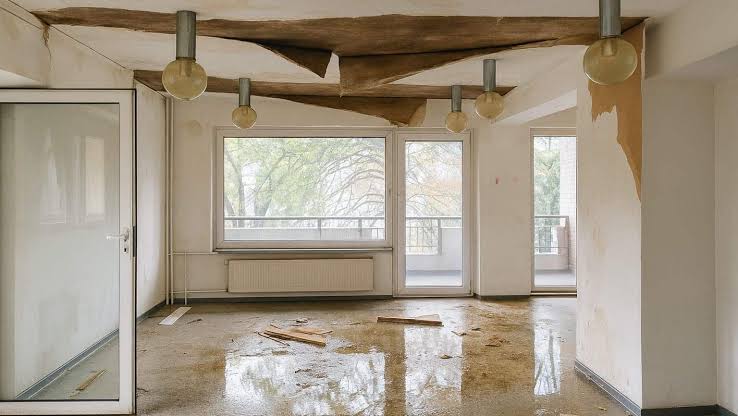 Interior ceiling water stain from roof storm damage covered by a homeowners insurance claim