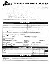 Del Taco Restaurant Employment Application Form Free Download