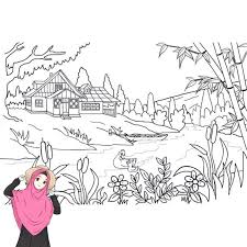 Sehingga dapat dikatakan bahwa gambar sketsa ini gambar dasar yang belum selesei dan memang sengaja seperti itu sebab tujuannya adalah membuat sketsa atau akan. Gambar Mewarnai Pemandangan Rumah Hutan Desain Untuk Melatih Kecerdasan Anak Anak Shopee Indonesia