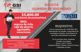 Atencion Gsi Seguridad Privada Cdmx Esta Contratando El Siguiente Personal Seguro De Vida Caja De Ahorro Guardia De Seguridad