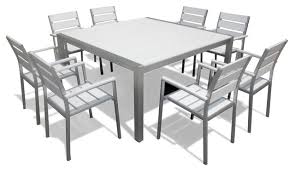 These choices work well on stone patios. Outdoor Patio Furniture Aluminum 9 Piece Square Dining Table And Chairs Set Contemporary Outdoor Dining Sets By Mangohome Houzz