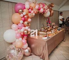 Birthday Cake Table Decoration With Balloons 21st Birthday Dessert Table And Balloon Backdrop By Stylish Soirees Perth Balloongarla Dessert Table Birthday 21st Birthday Decorations 21st Birthday Balloons