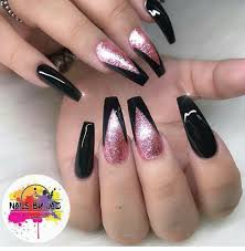 Black And Gold Nails Coffin Pink Black Nails Pink Black Nails Rhinestone Nails Pink Nails