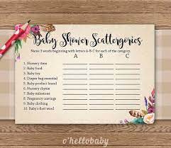 Baby Shower Scattergories Baby Shower Game Bohemian Baby Etsy Bohemian Baby Shower Unisex Baby Shower Baby Girl Shower Themes