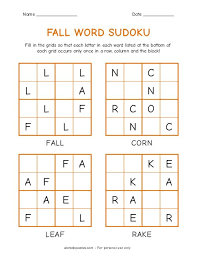 Holiday word search puzzles can be used to help children celebrate holidays in both an educational. Fall Word Sudoku For Kids Easy 4x4