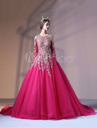 ▸ jetzt das richtige kleid finden! Prinzessin Quinceanera Kleider Luxuriose Fuchsia Bestickt Perlen Damen Pageant Kleider Mit Dem Zug Milanoo Com