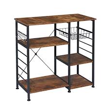 Under kitchen sink shelf storage adjustable cupboard rack cabinet organiser. Kingso Industrial Kitchen Baker S Rack Utility Storage Shelf Microwave Oven Stand Kitchen Shelf Organizer Work Table With 7 Hooks Simple Assembly Wood Look In Dubai Uae Whizz Standing Baker S Racks
