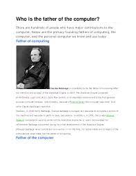 Charles babbage is the father of computer's. Doc Who Is The Father Of Computer Technology Siraj Chandio Academia Edu