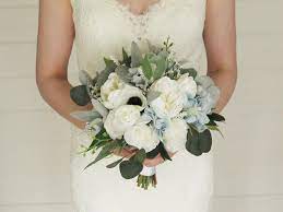 Royal wedding bouquet, royal blue bridal bouquet. Dusty Blue Artificial Wedding Bouquet