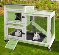 PETSCOSSET 40"L Rabbit Hutch Indoor Wooden Large Bunny Hutch Outdoor 2  Story Rabbit Cage on 4 Metal Wheels with Run and 2 Pull Out Trays UV Panel  ...
