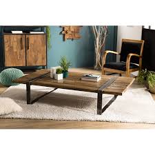 Chêne, merisier et bois de châtaignier. Table Basse Multi Planches Bois Massif Cerclee Metal