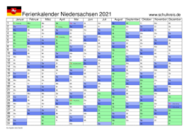 Einfaches und schnelles drucken in verschiedenen formaten. Schulferien Kalender Niedersachsen 2021 Mit Feiertagen Und Ferienterminen