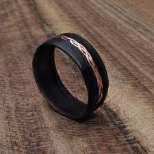 Black Wooden Ring For Women Wood And Copper Wedding Band Braided Wire Rings For Her Gothic Wooden Rings Engagement Wooden Wedding Ring Wooden Wedding Bands