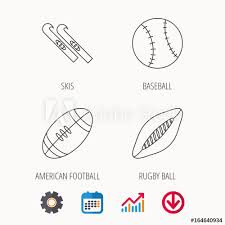 Sport Fitness Rugby Ball And Baseball Icons American