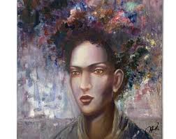 HOMAGE TO FRIDA // 50x50 Oil Painting, Abstract Modern Art, Face Portrait  Expressionism, Custom Gift Unique Decor Living