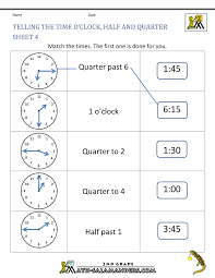 time worksheet o clock quarter and half past