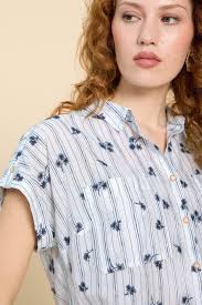 White Stuff 440876 Ellie Ivory Multicolour Stripe Embroidered Shirt