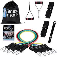 fitness insanity resistance band set include 5 stackable exercise bands with waterproof carrying case door anchor attachment legs ankle straps and