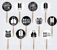 Bts army logos kissa redbubble armys aura designs von kpop emblem shirt lambang vip. Buy Bts Army Logo Cupcake Picks Cake Toppers 12 Pcs Black And White Jacket Symbols K Pop Bangtan Boys South Korean Boy Band Jin Suga J Hope Rm Jimin V Jungkook Online At Low