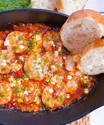 Baked Greek Shrimp Saganaki With Feta And Ouzo Recipe Greek Meze Baked Greek Shrimp Greek Recipes