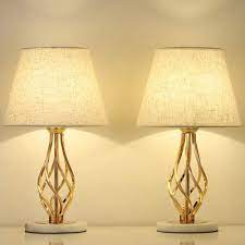 You could even try fitting a colour changing light bulb to a bedside lamp in the kids' bedroom for a rainbow of fun! Amazon Com Haitral Gold Table Lamps Set Of 2 Vintage Nightstand Lamps For Bedroom Living Room Ideal Gifts Bedside Table Lamps With Marble Base Linen Fabric Shade Home Improvement
