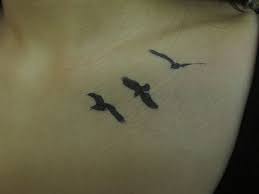Three Birds In Flight Tattoo Three Crows Flying To My Heart Tris First Tattoo Divergent Tattoo Tattoos Neck Tattoo