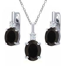 4 97 Ct Oval Black Onyx White Topaz 925 Sterling Silver Pendant Earrings Set With 18 Inch Silver Chain Cx126e7f207 Silver Jewelry Accessories Sterling Silver Pendants Earring Set