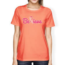 Believe Breast Cancer Womens Peach Cancer Support Tee Shirt Gifts