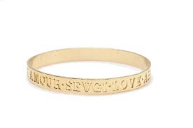 Gold bangle, the fine round hinged bangle with exterior engraving, push clasp with safety catch. Hayluv Collection Engraved Language Of Love Gold Bangle Bracelet For Women Free Shipping Free Easy Return Guarantee Debrashepard Com