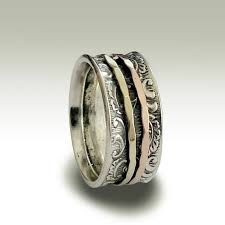 Silver Gold Ring Meditation Band Filigree Band Spinners Ring Boho Chic Jewelry Yellow Rose Gold Ring Ghost Of My Joy R1733a Sterling Silver Bands Gold And Silver Rings Silver Wedding Bands