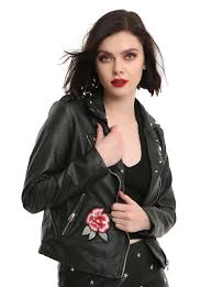 The Embroidered Rose Patches On The Front And Back Of This Faux Leather Jacket Soften The Look Just Enough To Give It A Girls Jacket Black Faux Leather Jackets