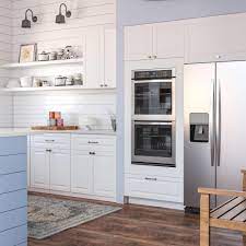 Hampton Bay Benton Assembled 33x90x24 5 In Base Double Oven Cabinet In White Bt3390v Wh The Home Depot In 2020 Oven Cabinet Double Oven Kitchen Kitchen Layout