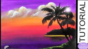 Sunset painting easy with palm trees. How To Paint Clouds At Sunset Palm Trees Painting Tutorial Step By Step Purple Landscape Youtube