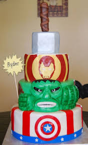 Marvel avengers cake today we are making a marvel avengers cake with iron man's mask, thor's hammer, captain america's shield, hawkeye's bow and arrow and of course hulk's massive green fist smashing through the top of the cake. 10 Awesome Marvel Avengers Cakes Pretty My Party