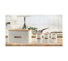 Bamboo Lid Bread Bin And 3 Piece Canister Set Cream Stainless Steel And Metal Stainless Steel And Metal Kitchen Accessories Kitchen Home Garden Makro Online Site